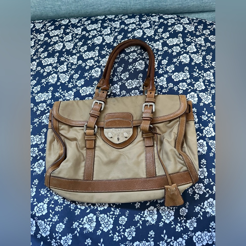 Authentic Prada nylon and leather shoulder bag